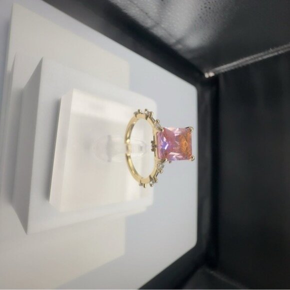 Pink CZ Princess Cut Gold Plated Brass Ring size 5-12 - Picture 5 of 13